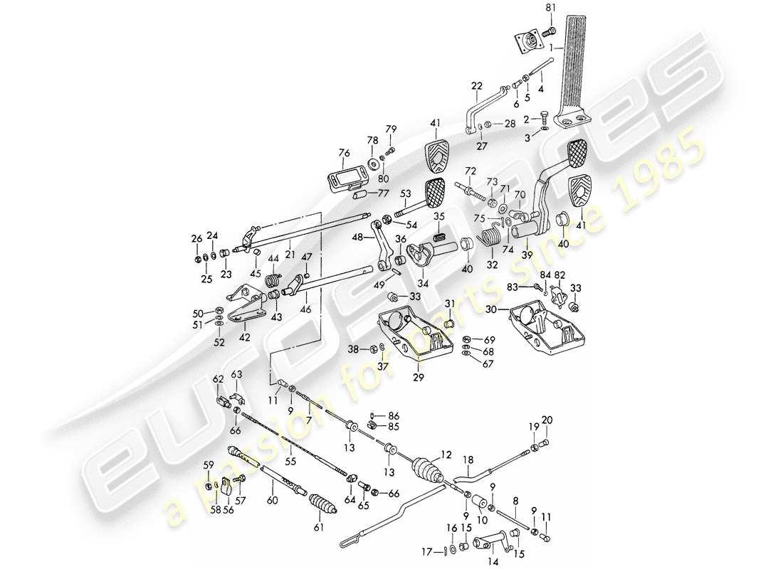porsche 1966 (911/912) pedali - per veicoli con - cambio manuale schema delle parti