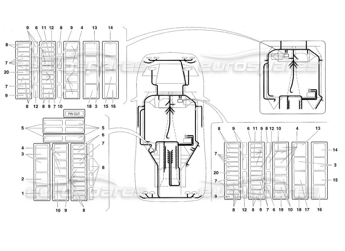 lamborghini diablo roadster (1998) schema delle parti dell'impianto elettrico