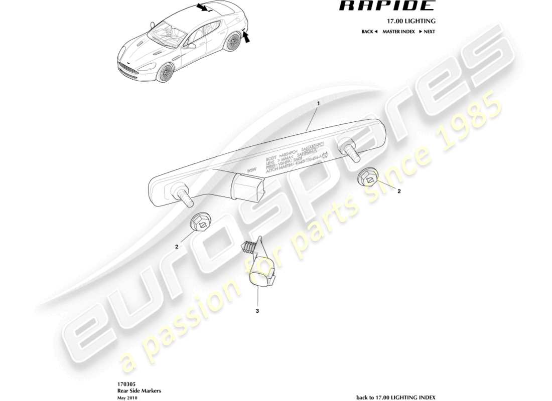 aston martin rapide (2012) diagramma delle parti degli indicatori laterali posteriori