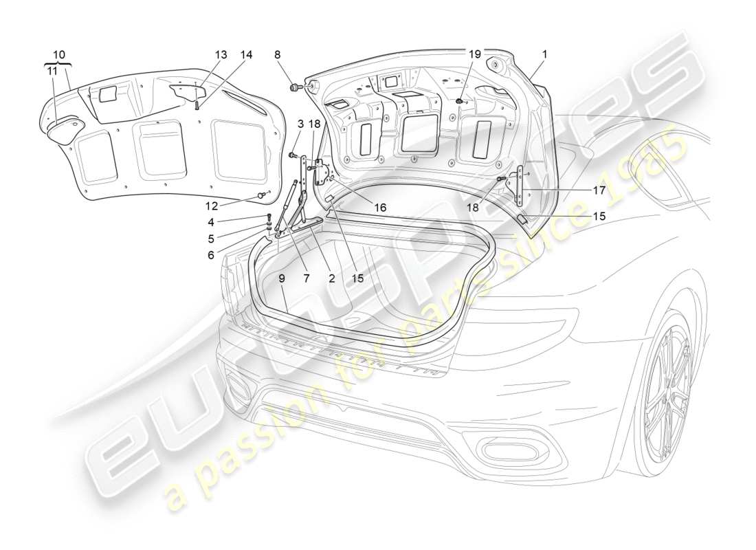 maserati granturismo s (2020) coperchio posteriore diagramma delle parti