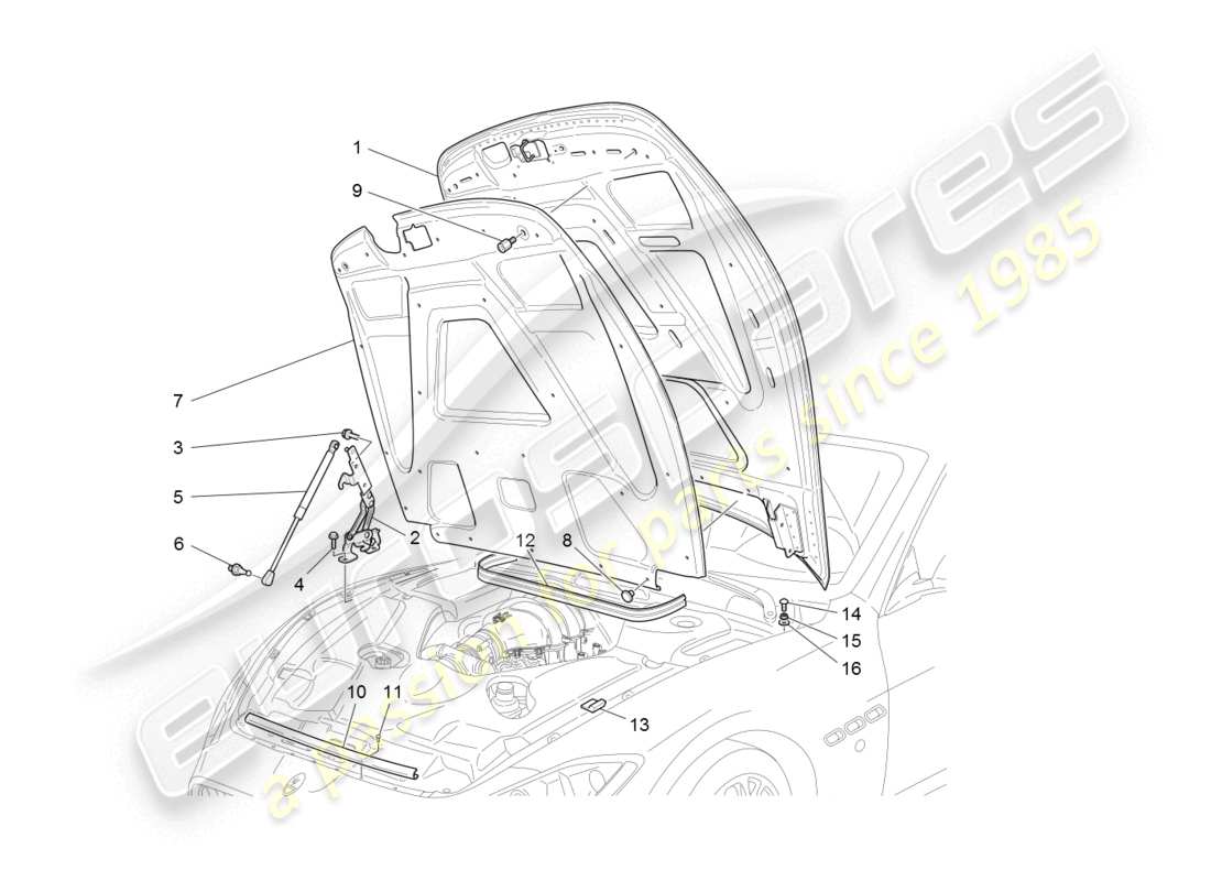 maserati granturismo (2008) diagramma delle parti del coperchio anteriore