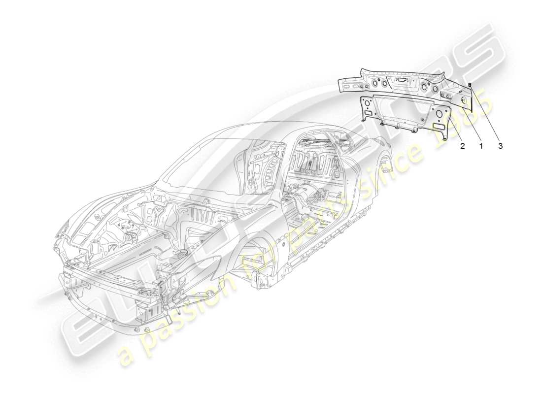 maserati granturismo (2008) schema delle parti della carrozzeria e dei pannelli di rivestimento esterni posteriori