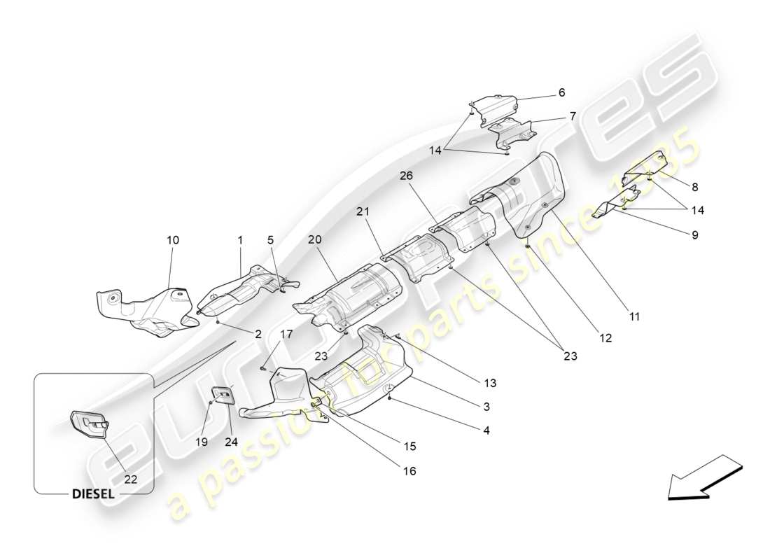 maserati qtp 3.0 bt v6 410hp (2014) pannelli termoisolanti schema particolare