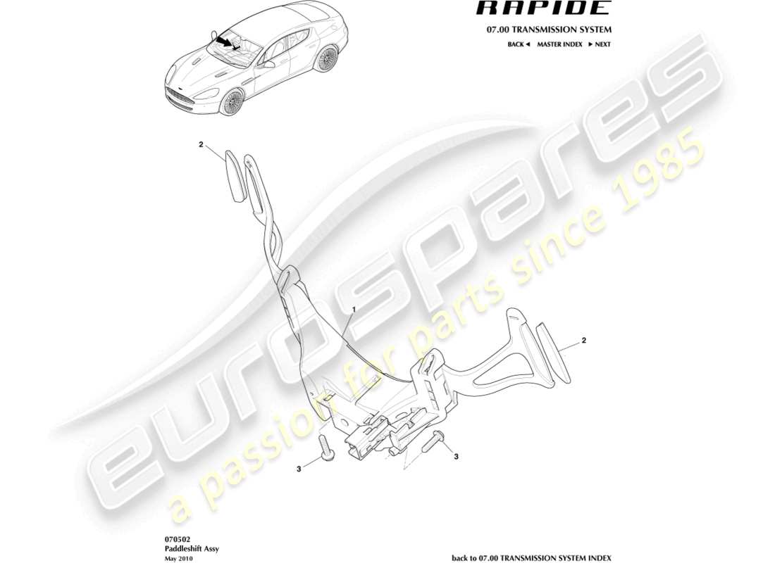 aston martin rapide (2012) diagramma delle parti del cambio al volante