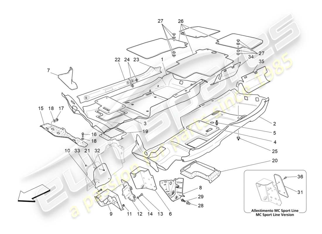 maserati granturismo (2015) tappetini abitacolo diagramma delle parti