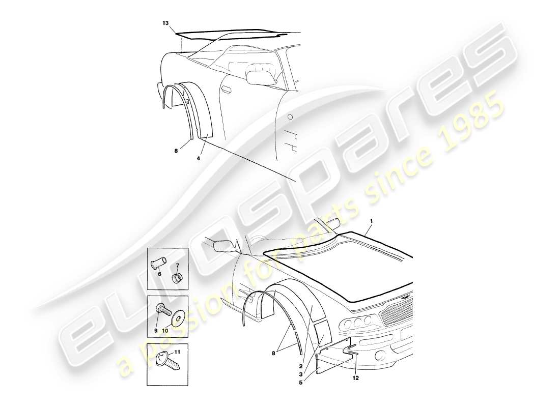 aston martin v8 volante (1999) sigilli meteorologici diagramma delle parti