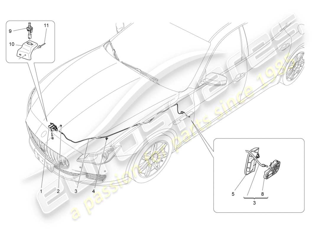 maserati qtp 3.0 bt v6 410hp (2014) diagramma delle parti del pulsante di apertura del coperchio anteriore