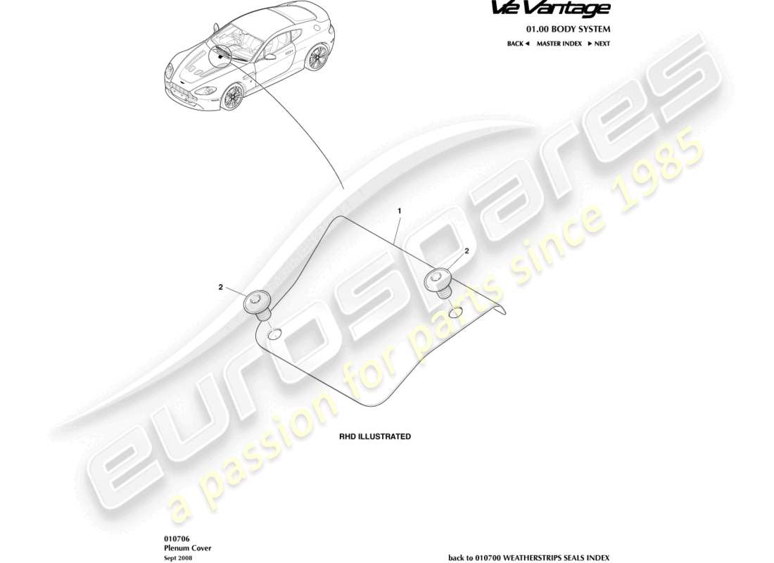 aston martin v12 vantage (2011) diagramma delle parti della copertura del plenum