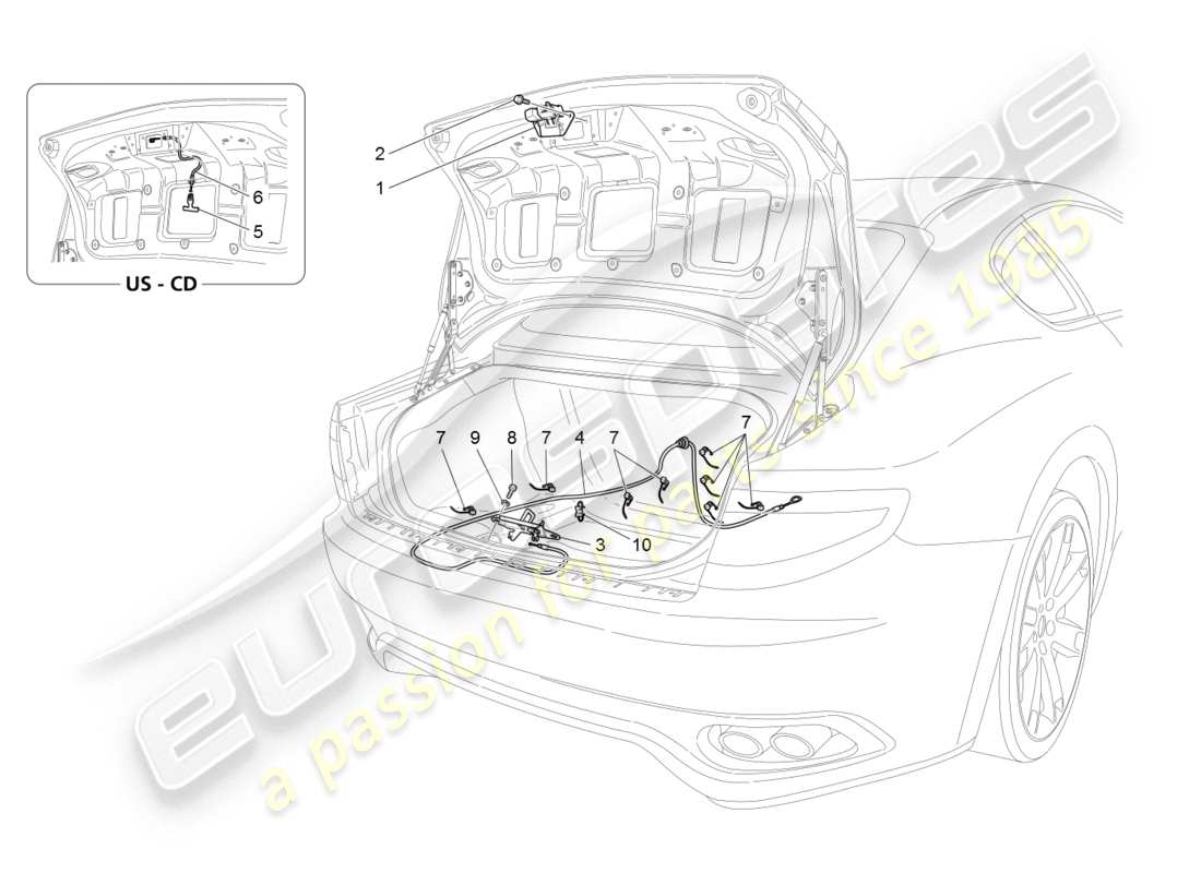 maserati granturismo (2008) comando apertura portellone posteriore diagramma delle parti