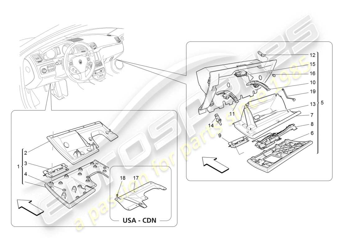 maserati granturismo (2008) scomparti per guanti diagramma delle parti