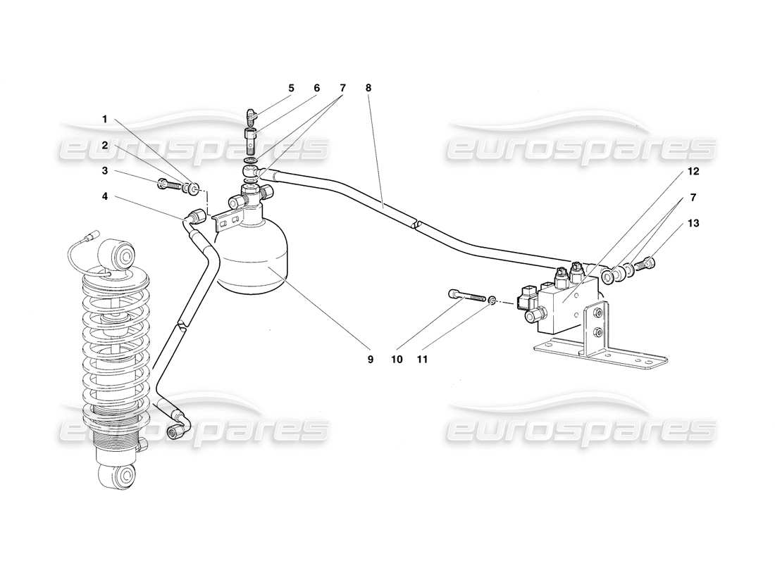 lamborghini diablo sv (1998) sistema di sollevamento (pacchetto comfort) diagramma delle parti