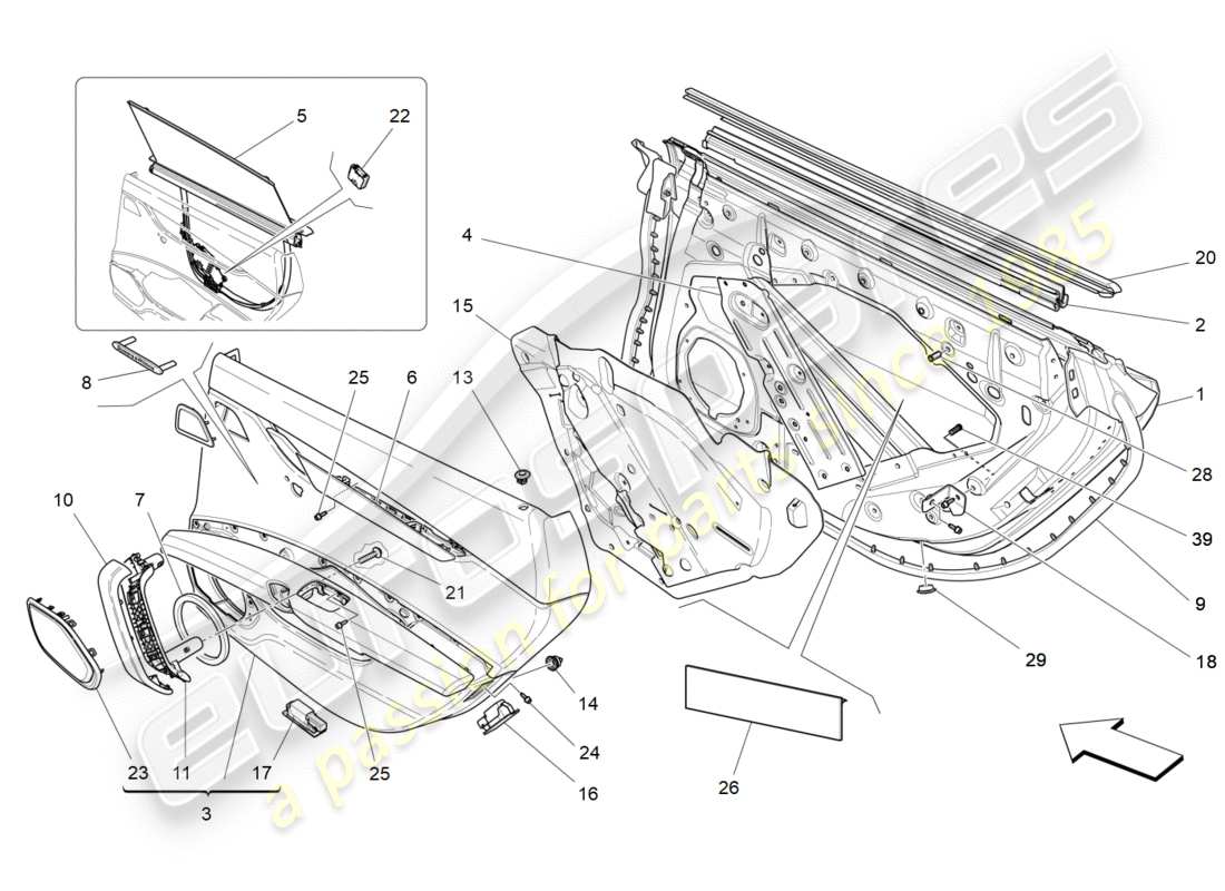 maserati qtp 3.0 tds v6 275hp (2015) porte posteriori: pannelli di rivestimento schema delle parti
