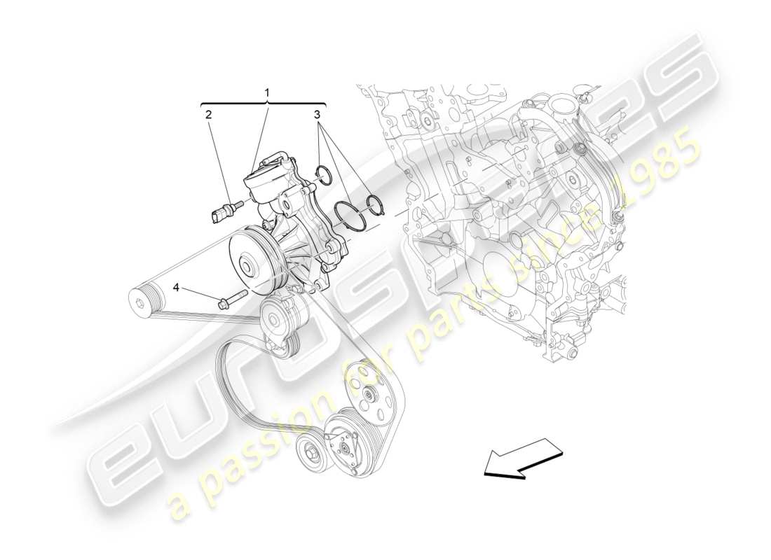 maserati qtp 3.0 tds v6 275hp (2015) sistema di raffreddamento: diagramma delle parti della pompa dell'acqua