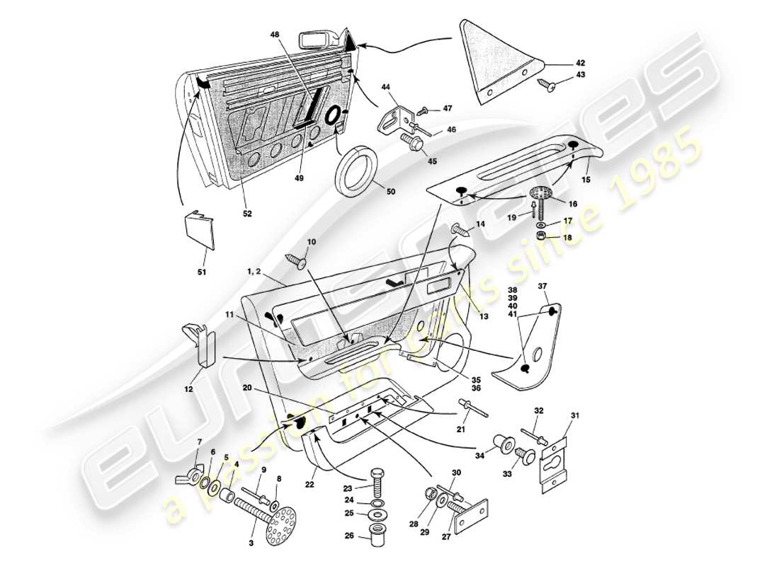 aston martin v8 volante (2000) involucro della porta diagramma delle parti