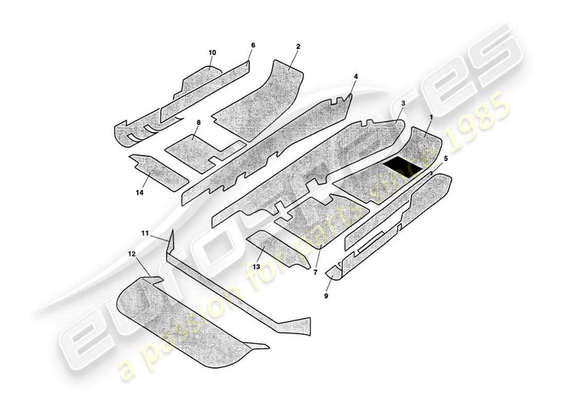 aston martin v8 volante (1999) tappeti diagramma delle parti