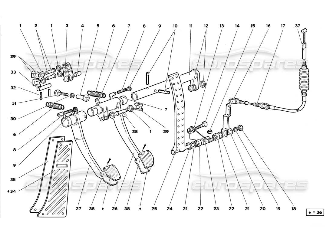 lamborghini diablo gt (1999) pedali diagramma delle parti