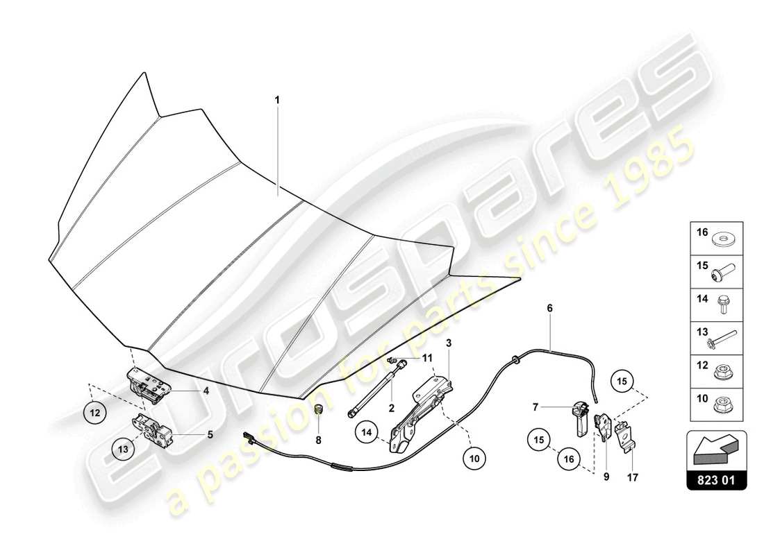 lamborghini lp720-4 roadster 50 (2014) diagramma della parte anteriore del cofano