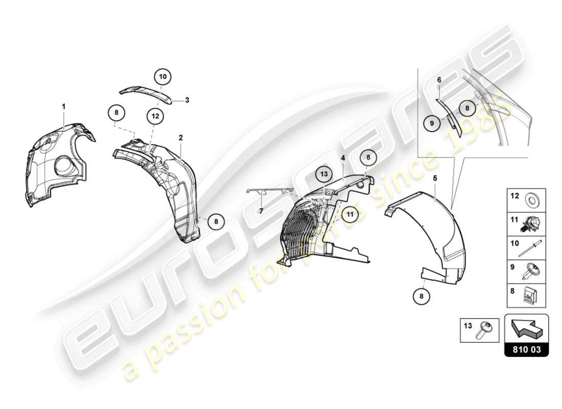 lamborghini sian (2020) rivestimento passaruota diagramma delle parti