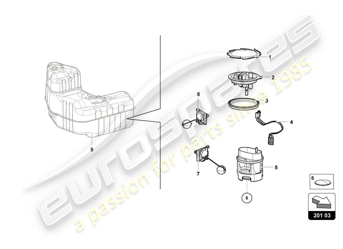 lamborghini performante coupe (2020) modulo erogazione carburante destro schema delle parti