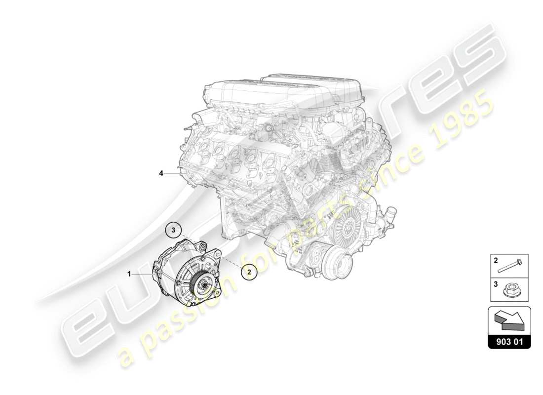 lamborghini performante coupe (2020) schema delle parti dell'alternatore