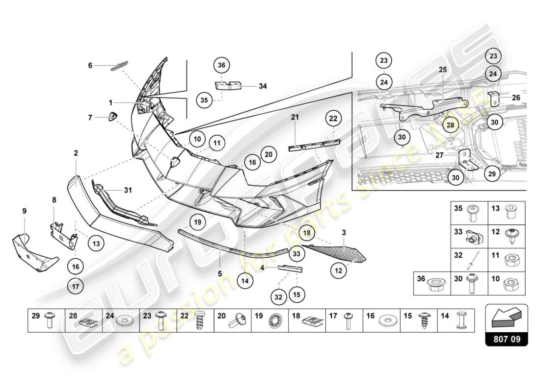 lamborghini 2015 (lp750-4 sv coupe) paraurti, schema delle parti complete