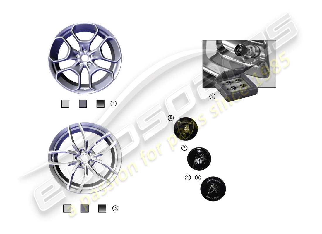 lamborghini huracan evo coupe (accessories) 1 set di cerchi in alluminio diagramma delle parti
