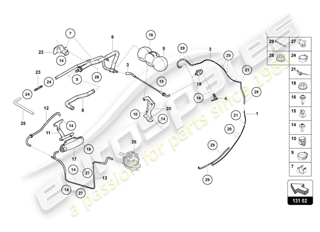 lamborghini lp700-4 coupe (2015) schema delle parti del sistema di vuoto