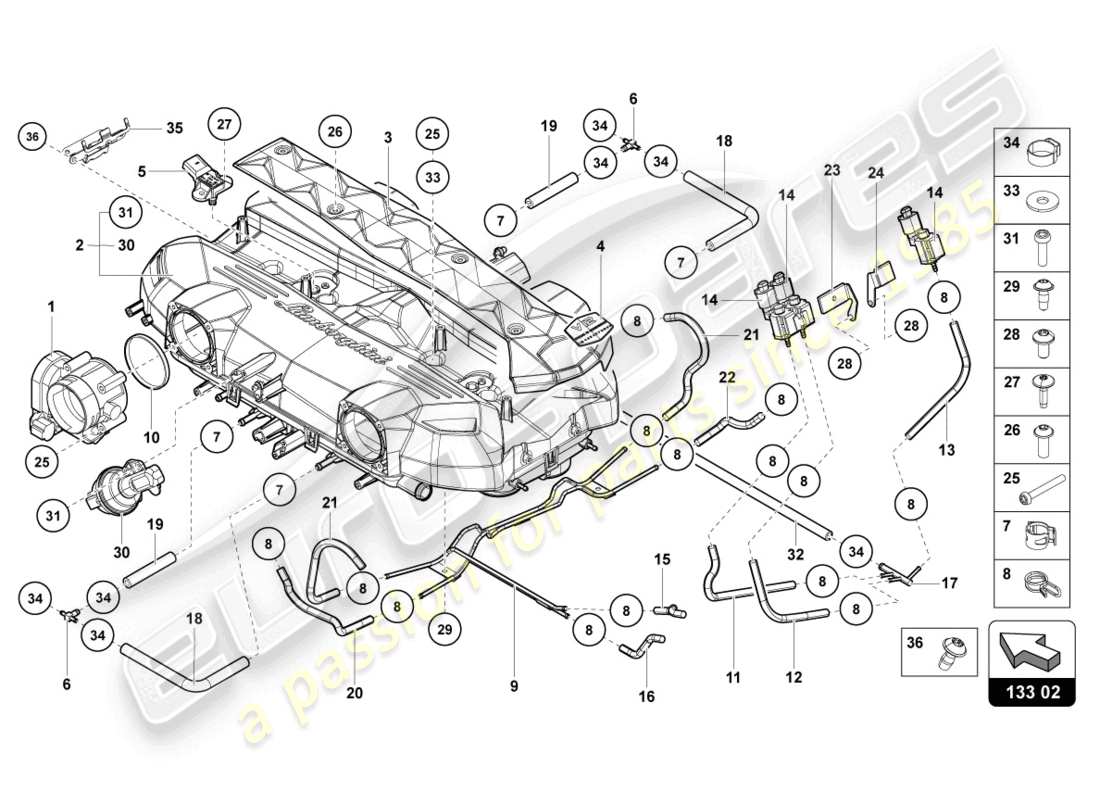 lamborghini 2014 (lp700-4 coupe) collettore di aspirazione schema delle parti