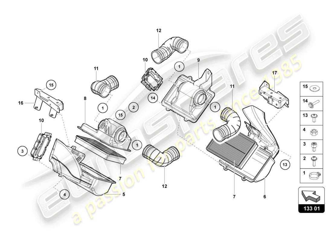 lamborghini 2016 (lp700-4 roadster) diagramma delle parti filtro aria