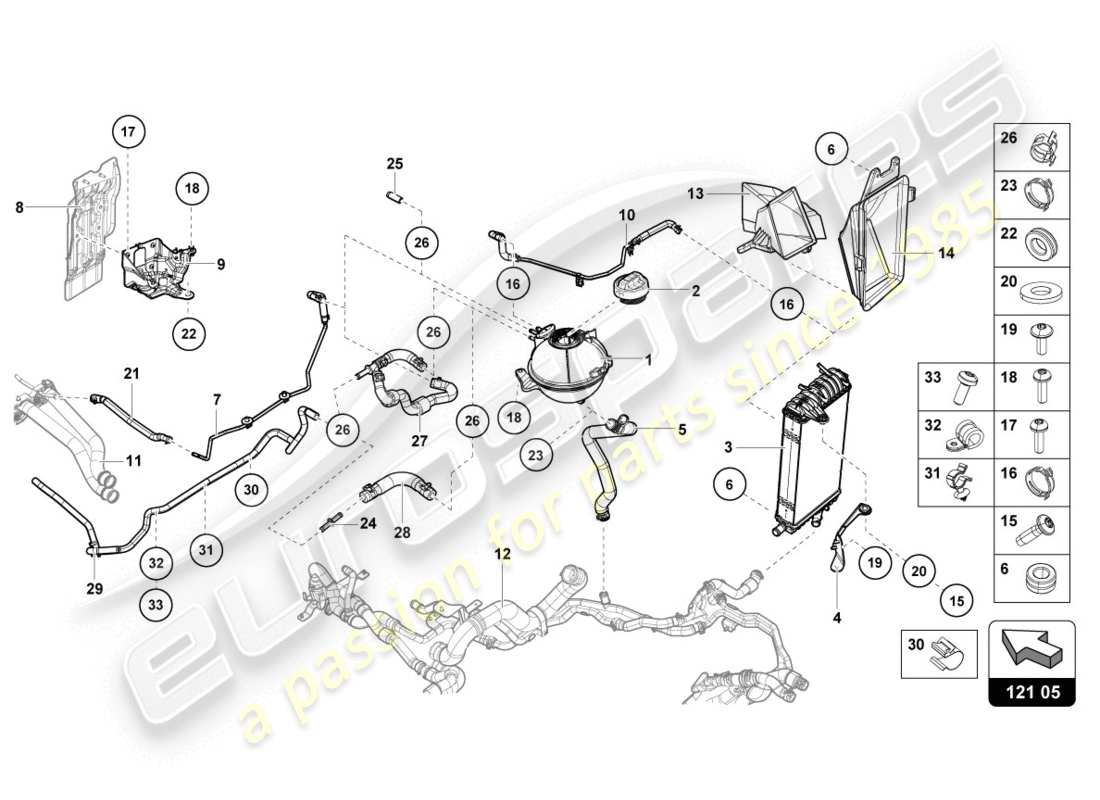 lamborghini lp610-4 coupe (2018) raffreddatore per liquido di raffreddamento diagramma delle parti