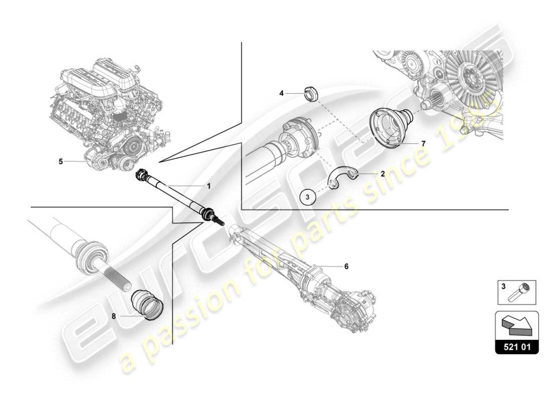 lamborghini lp610-4 coupe (2018) diagramma delle parti dell'albero di trasmissione