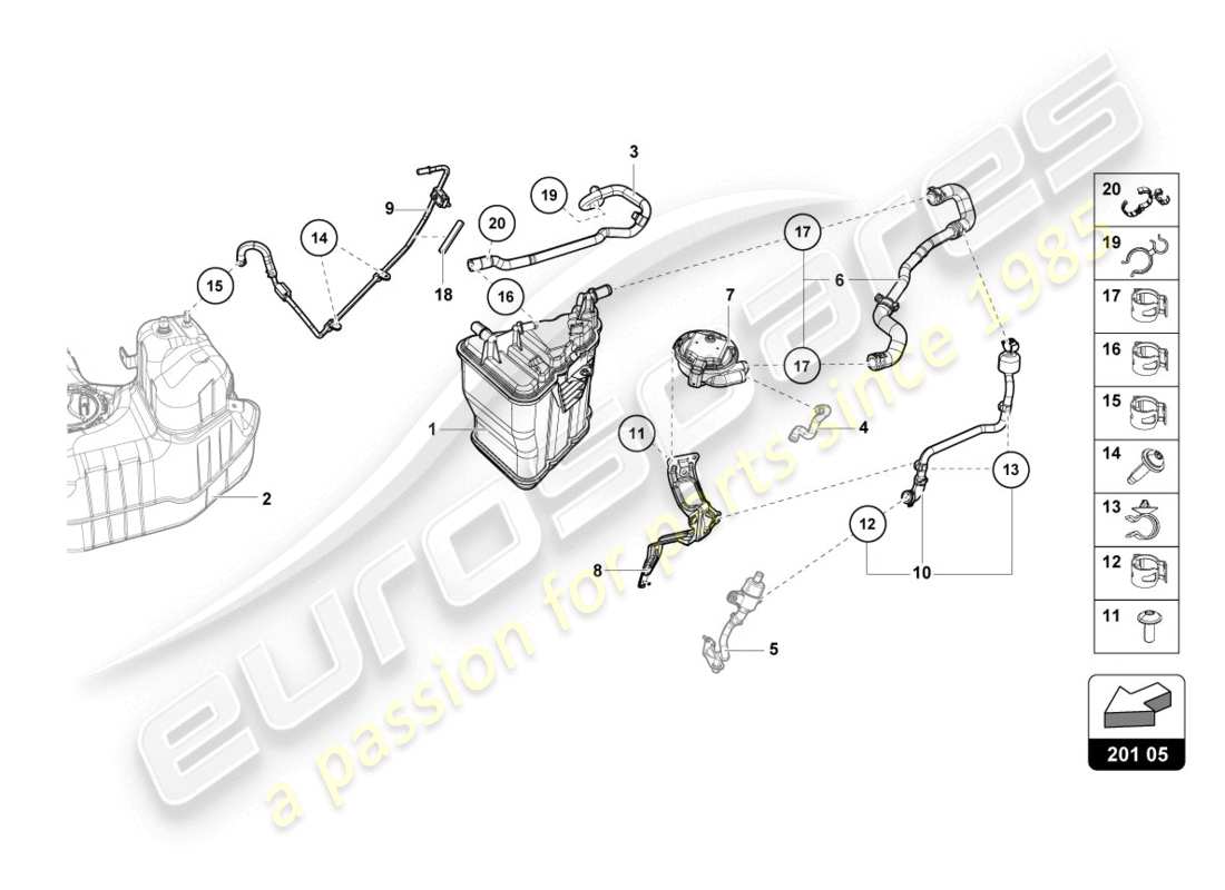 lamborghini lp610-4 coupe (2019) contenitore di carbone attivo schema delle parti