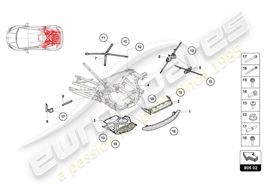 lamborghini lp580-2 coupe (2019) schema delle parti esterne del telaio posteriore