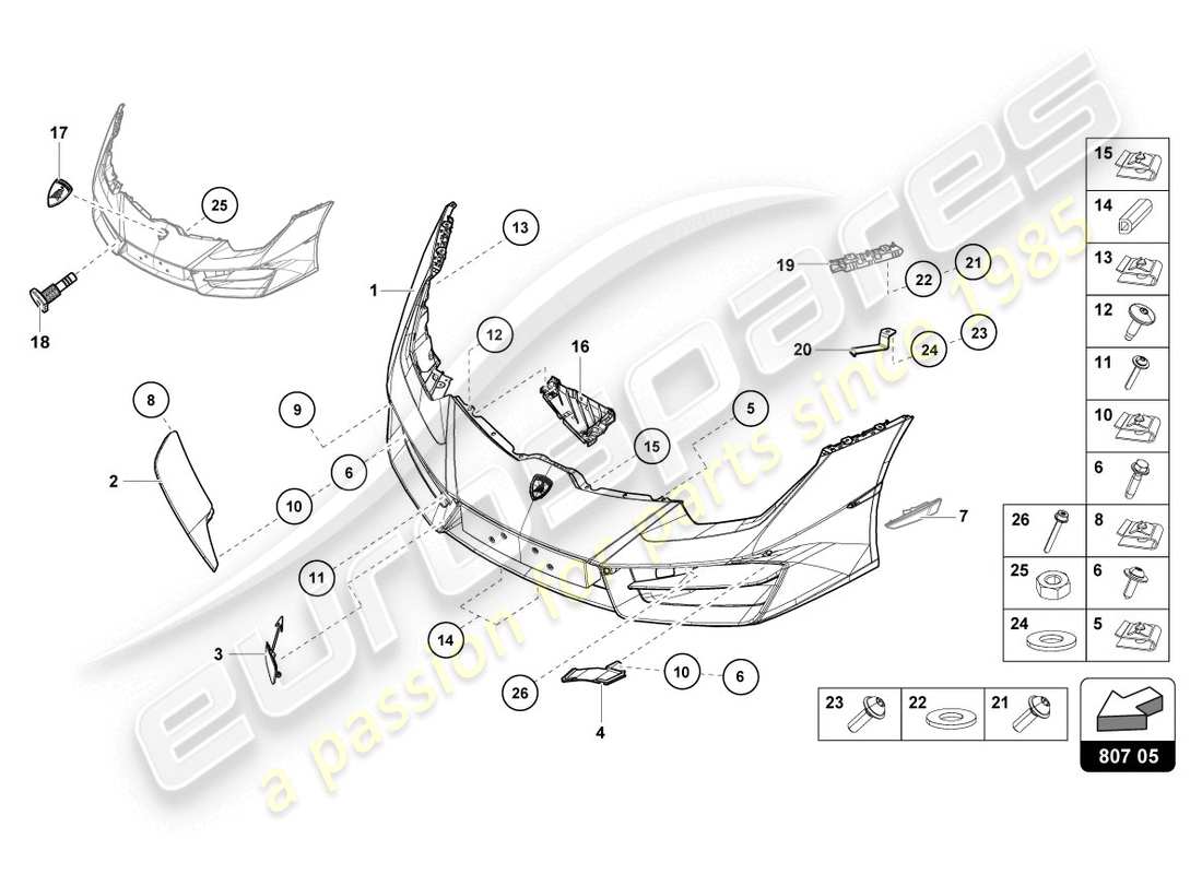 lamborghini 2016 (lp580-2 coupe) paraurti, schema delle parti complete