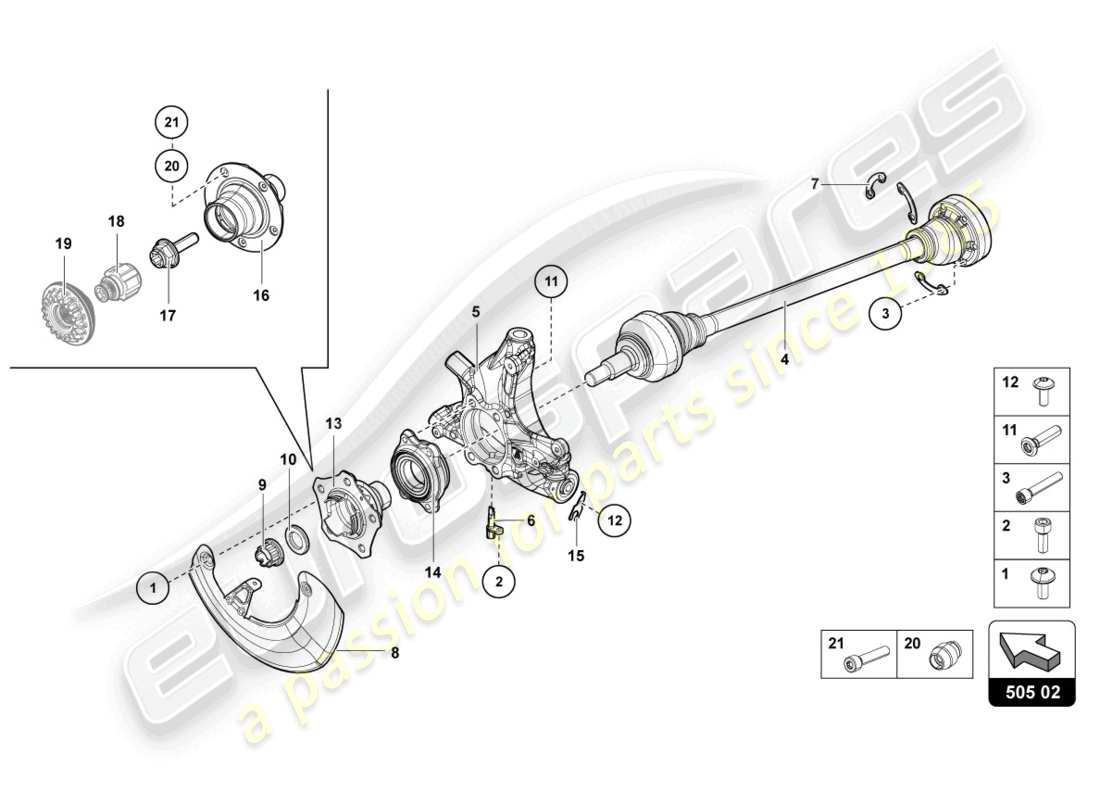 lamborghini lp750-4 sv roadster (2016) schema delle parti dell'albero di trasmissione posteriore