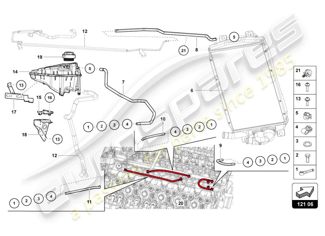 lamborghini lp700-4 coupe (2016) schema delle parti del sistema di raffreddamento