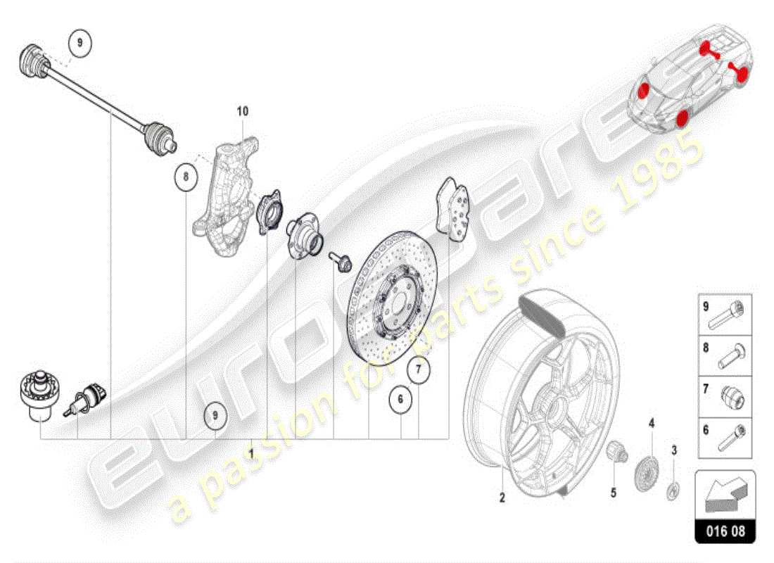 lamborghini huracan evo spyder (accessories) dadi ruota schema delle parti