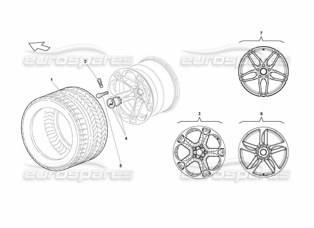 lamborghini murcielago lp670 diagramma delle parti dei pneumatici posteriori