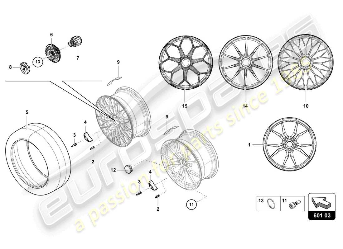 lamborghini lp740-4 s coupe (2021) schema delle parti ruote/pneumatici anteriori