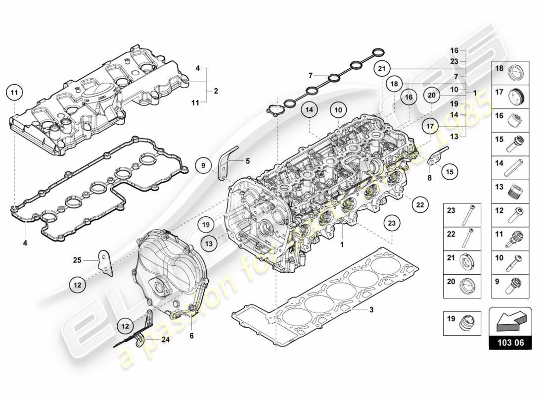 lamborghini performante coupe (2020) testa completa sinistra schema delle parti