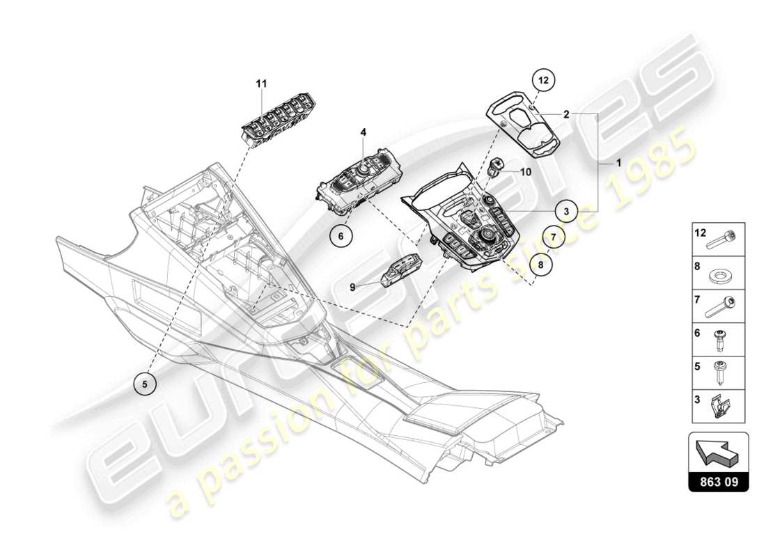 lamborghini 2021 (lp740-4 s roadster) schema delle parti dell'unità interruttore