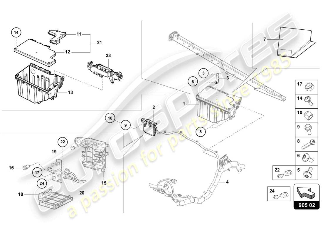 lamborghini lp720-4 coupe 50 (2014) schema delle parti dell'impianto elettrico centrale