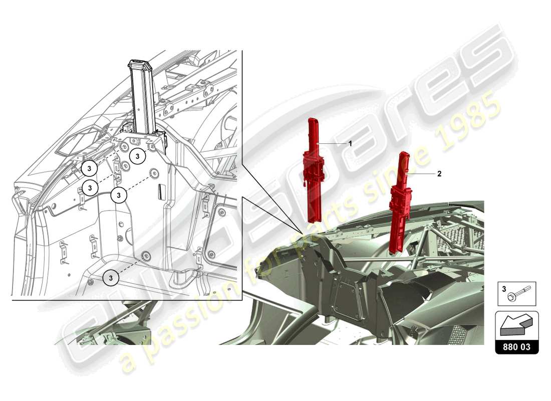 lamborghini 2016 (lp750-4 sv roadster) schema delle parti della protezione antiribaltamento