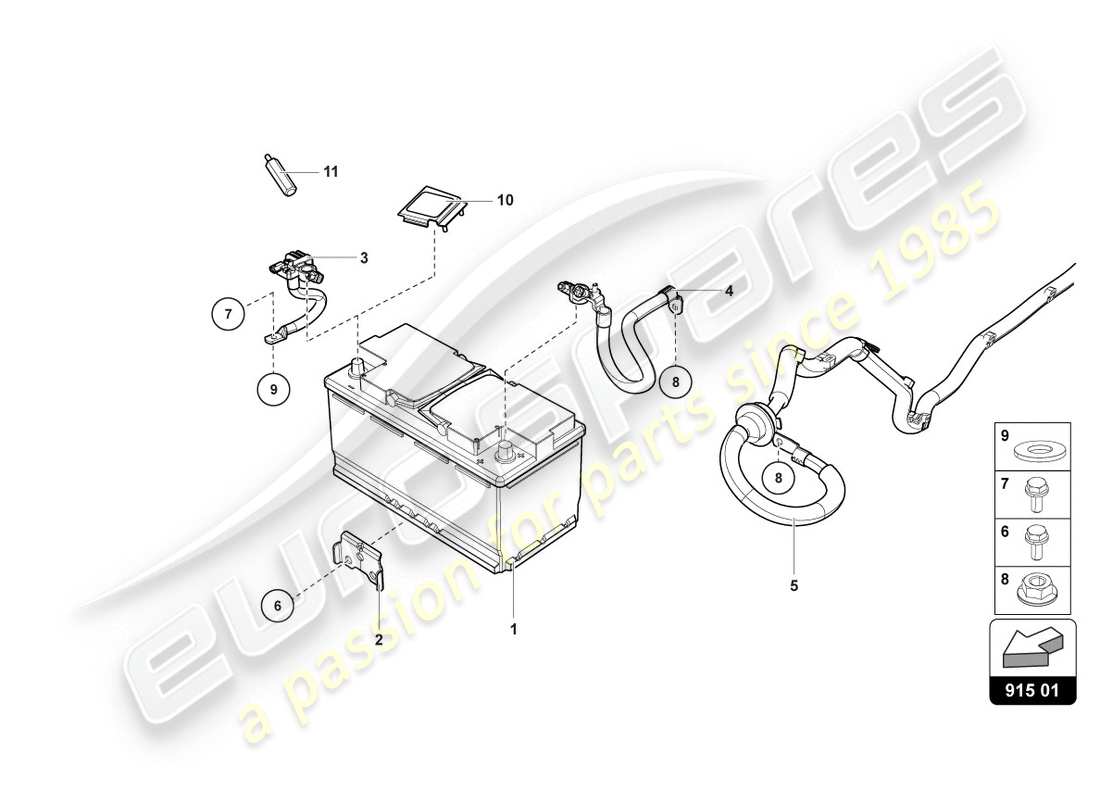 lamborghini lp610-4 coupe (2018) diagramma delle parti della batteria