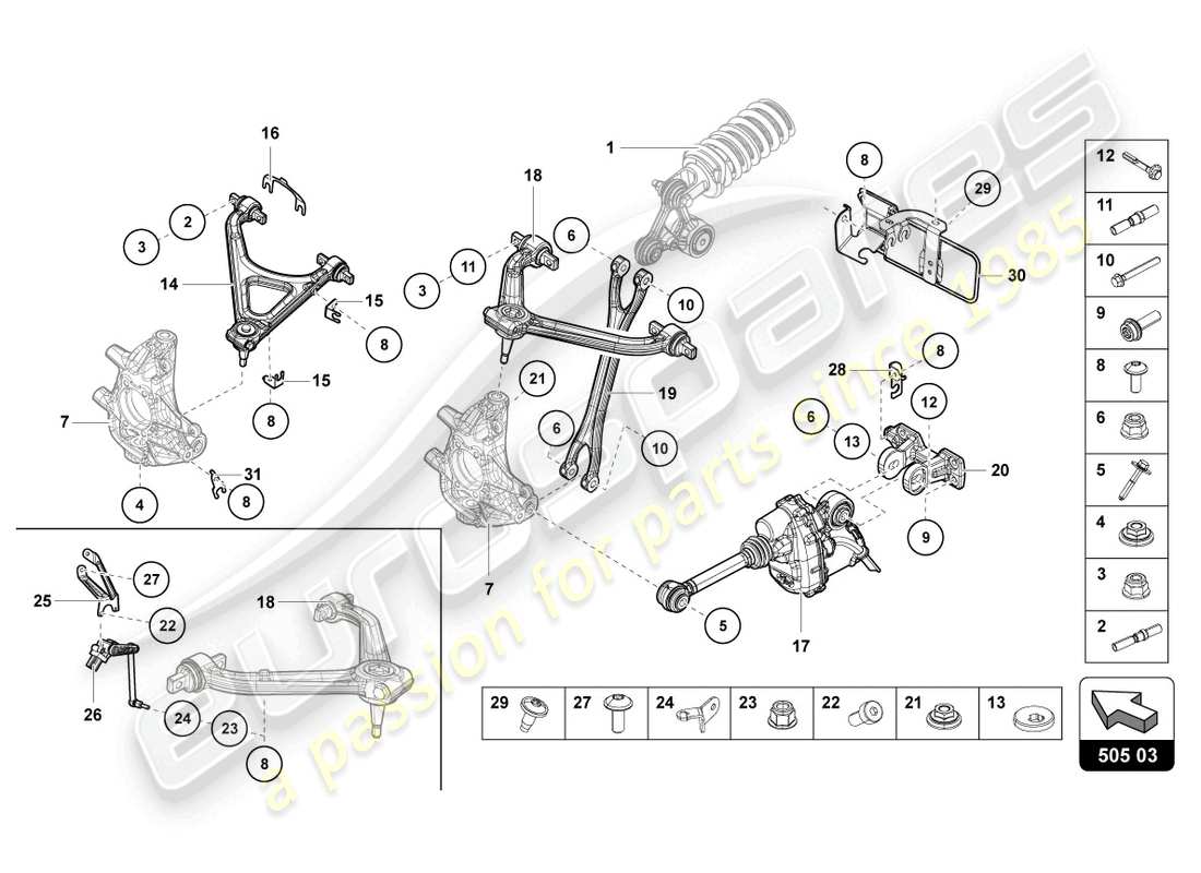 lamborghini sian (2021) sospensione posteriore diagramma delle parti