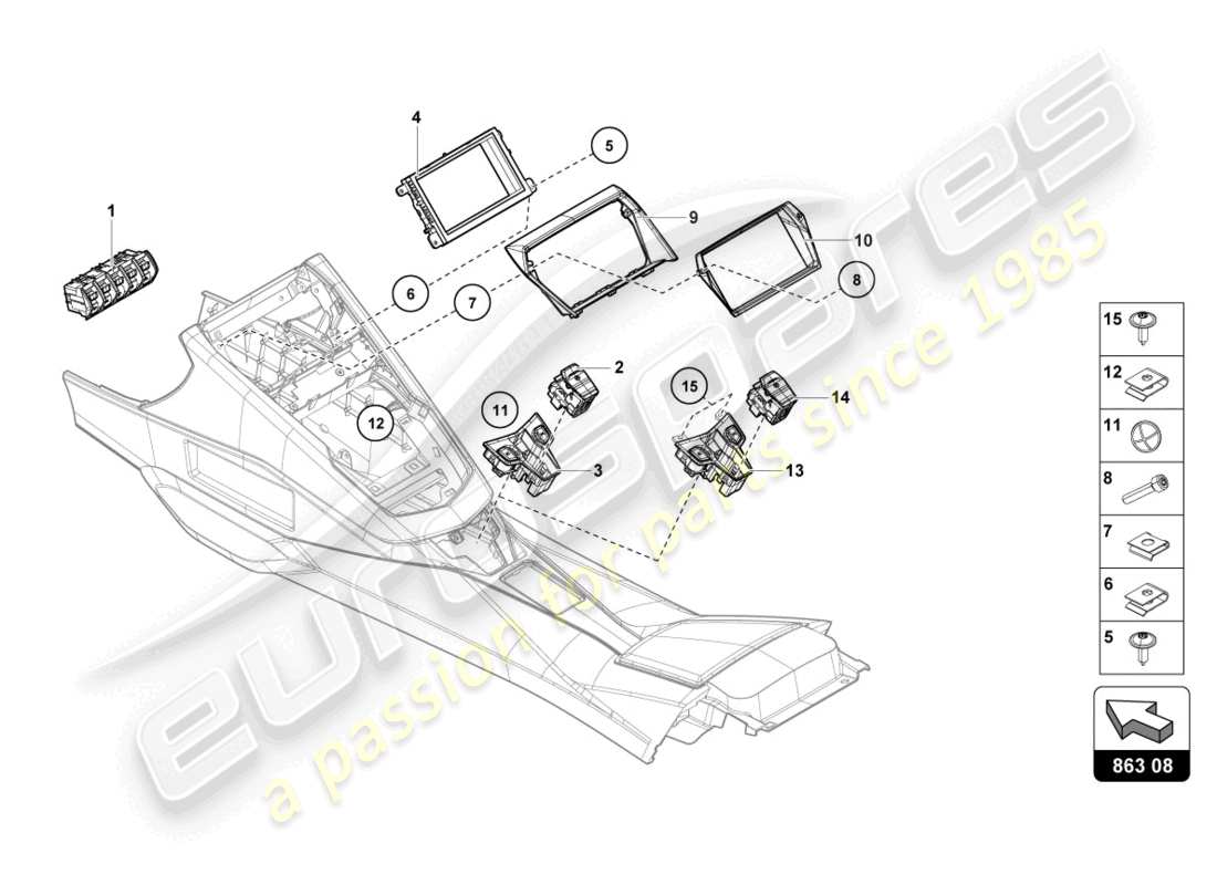 lamborghini lp700-4 coupe (2016) schema delle parti dell'unità interruttore