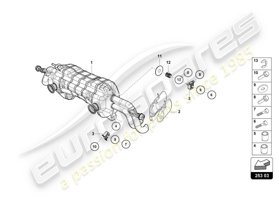 lamborghini lp610-4 coupe (2018) silenziatore posteriore schema delle parti