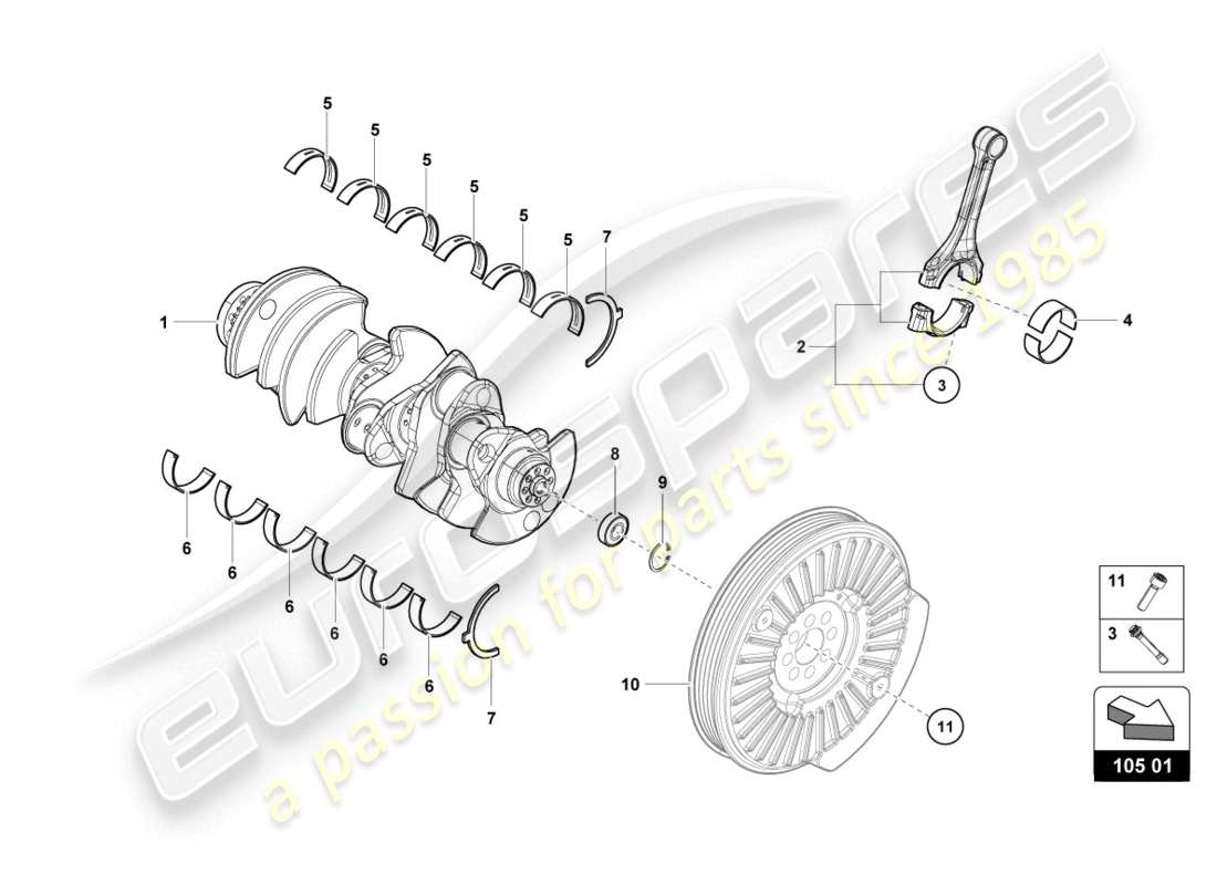 lamborghini evo spyder (2020) albero motore con cuscinetti schema delle parti