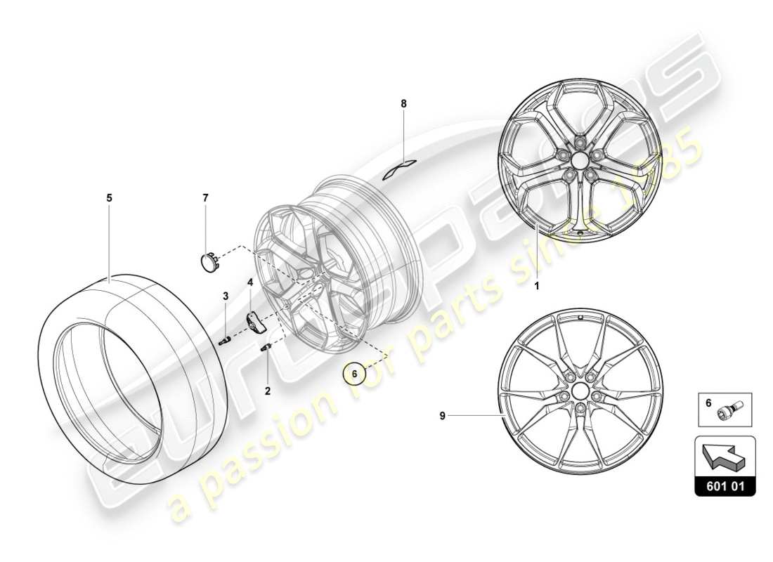 lamborghini lp700-4 coupe (2012) schema delle parti ruote/pneumatici anteriori