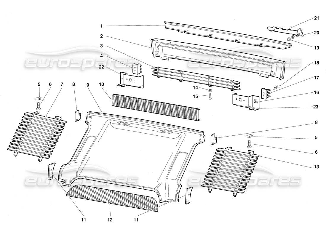 lamborghini diablo (1991) diagramma delle parti degli elementi della carrozzeria posteriore